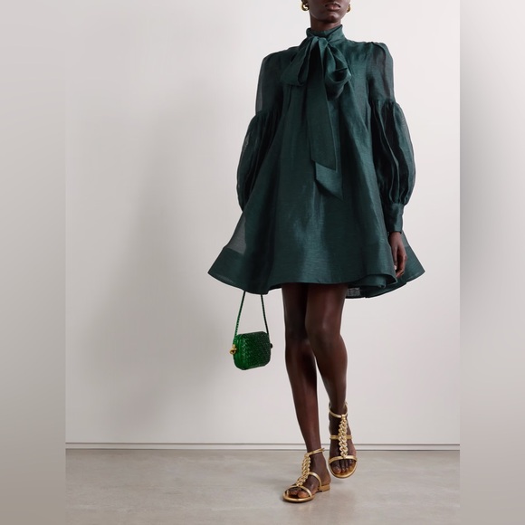 ZIMMERMANN Linen Silk Tie Neck Mini Dress Size - Picture 10 of 16